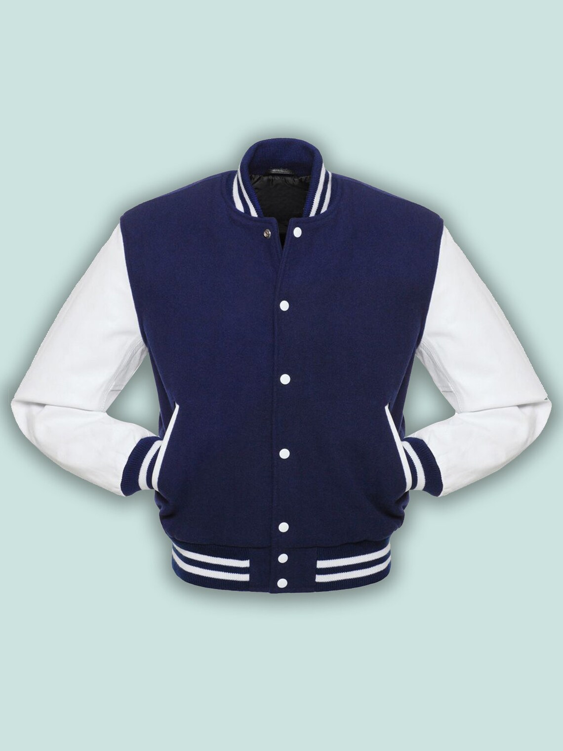 Men's Blue Varsity Jacket Handmade Stylish Fleece Jacket Etsy Australia