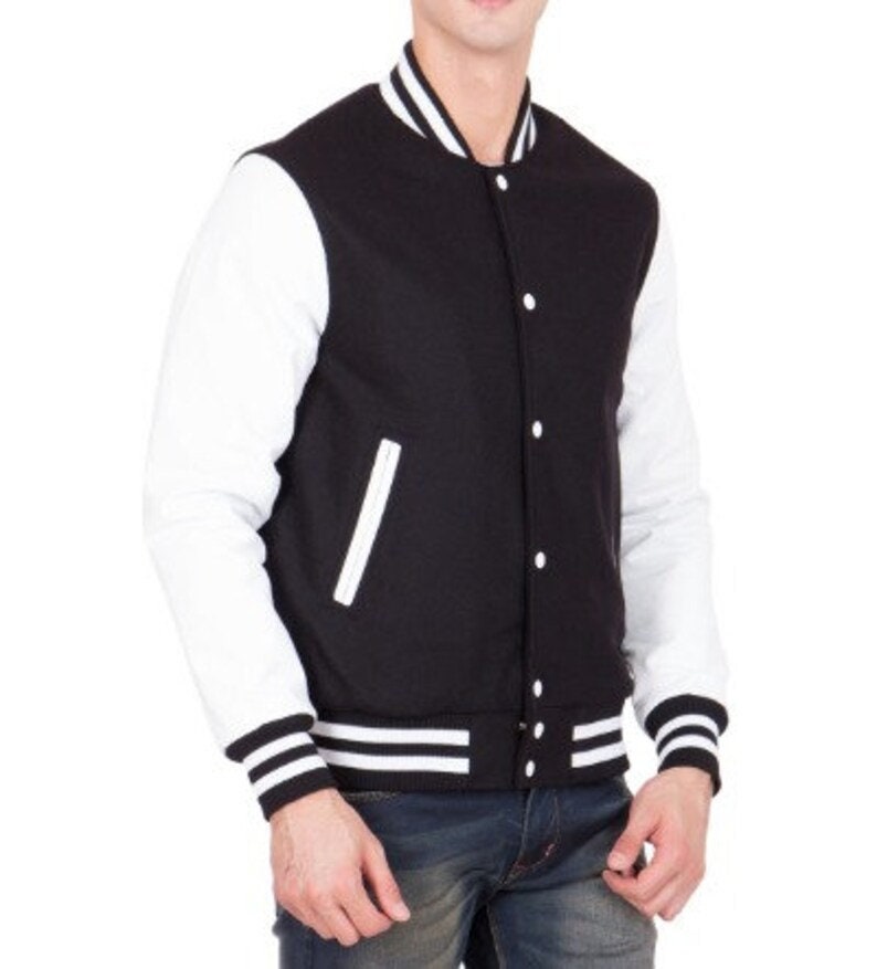 Etsy - Bomber Israel Handmade and Jacket Jacket Letterman College Jacket Baseball Varsity Black White