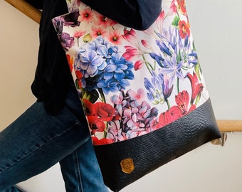 Tote Bag - Henkeltasche - Tragetasche - Unikat - floral - Luxus - edel - Kunstleder - Seide - Geschenk für Sie