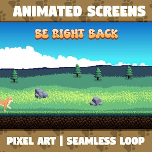 Shiba Inu Overlay Backgrounds for Twitch Stream | 4x Animated Pixel Art Screens (Start/BRB/End/Offline) | Cozy Shiba Inu Doge Walking
