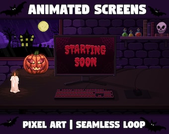 Geanimeerde Halloween-pixelartstreamschermen | Pompoen, spin (digitale download)