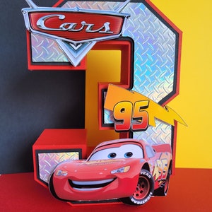 Auto's op de weg 3D-nummers, Bliksem McQueen 3D-nummers, 3D-autoletters, Autothemafeest, McQueen-themafeest, Autodecoraties, Autofeest
