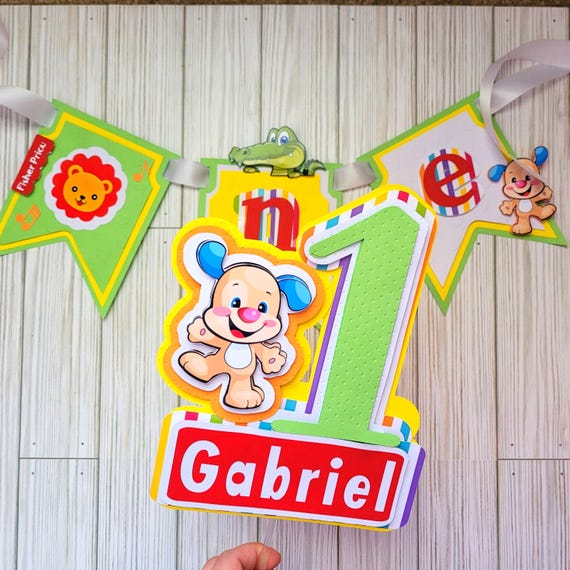 One high chair banner, Fisher Price banner high chair/ Banner high chair/ one high chair / banner one /Fisher Price Party, one cake topper