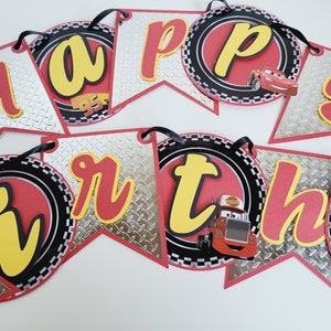 Cars happy birthday banner, lighthing mcqueen happy birthday banner, cars on the road Happy Birthday Banner, Mcqueen Birthday party, cars