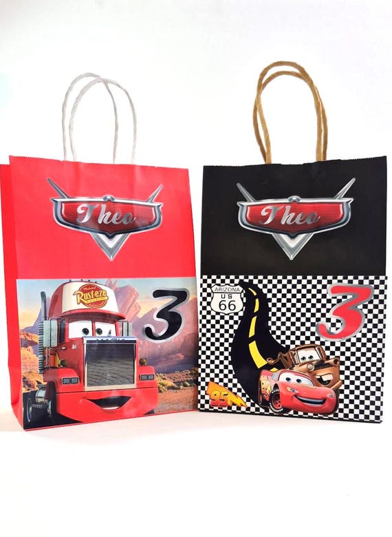 Personalized Cars Lightning McQueen Favor Bags | Custom Kids Birthday Goodie Bags | Cars Theme Party Paper Bags