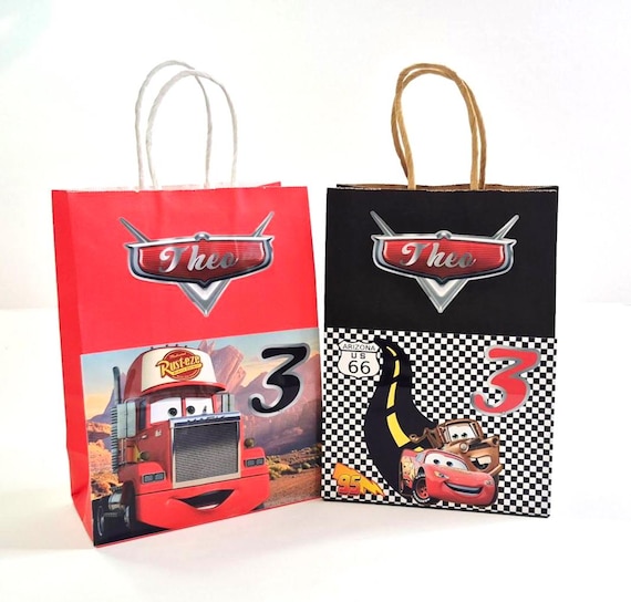 Personalized Cars Lightning McQueen Favor Bags | Custom Kids Birthday Goodie Bags | Cars Theme Party Paper Bags