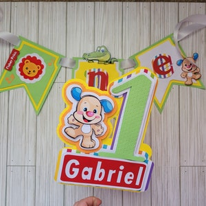 Ein Hochstuhl-Banner, ein Fisher-Price-Banner-Hochstuhl/Banner-Hochstuhl/ein Hochstuhl/ein Banner/Fisher-Price-Party, ein Kuchenaufsatz