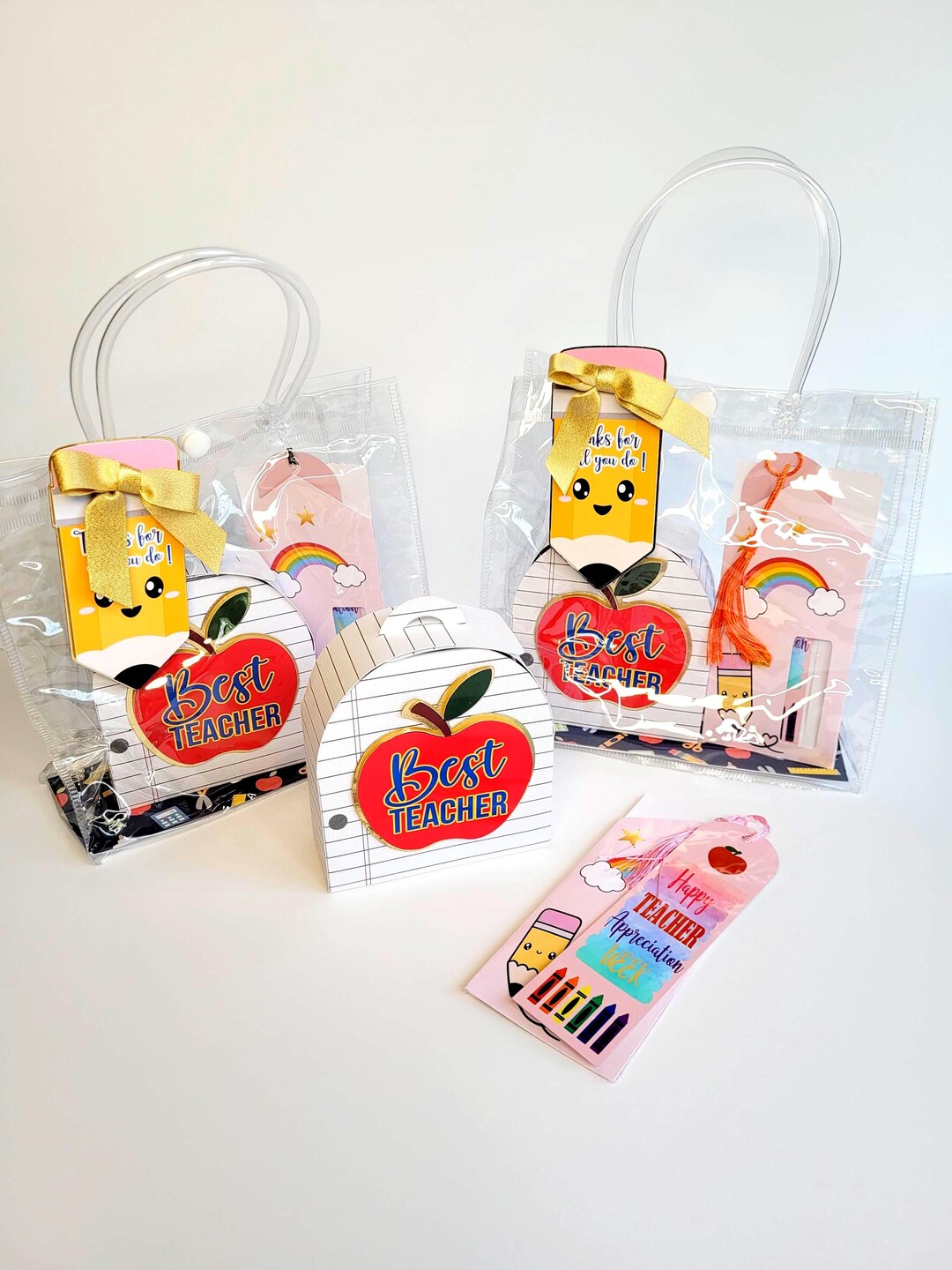 Teacher Appreciation Gift Bag With Treat Box & Bookmark | Custom Color ...