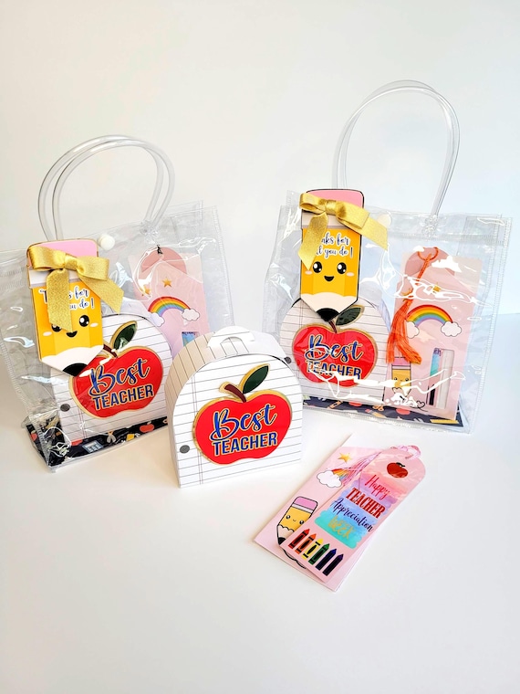 Teacher Appreciation Gift Bag with Treat Box & Bookmark | Custom Color Favor Box | Teacher Week Thank You Gift | Classroom Gift Idea