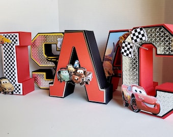 3D-bokstäver Disney Bilar, bilar 3D-bokstäver, Lightning McQueen-dekorationer, bilar födelsedag, Lightning McQueen festdekor, Lightning McQueen-dekoration