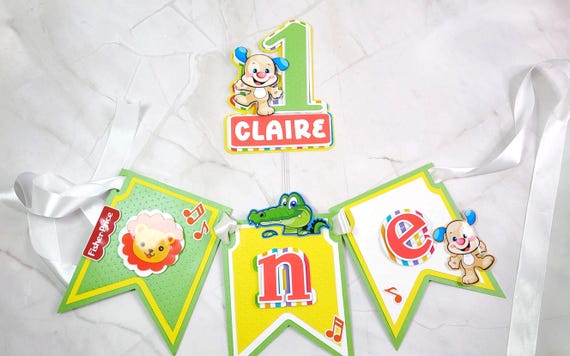 One high chair banner, puppy banner high chair/ Puppy Banner high chair/ one high chair / banner one /Fisher Price Party, one cake topper