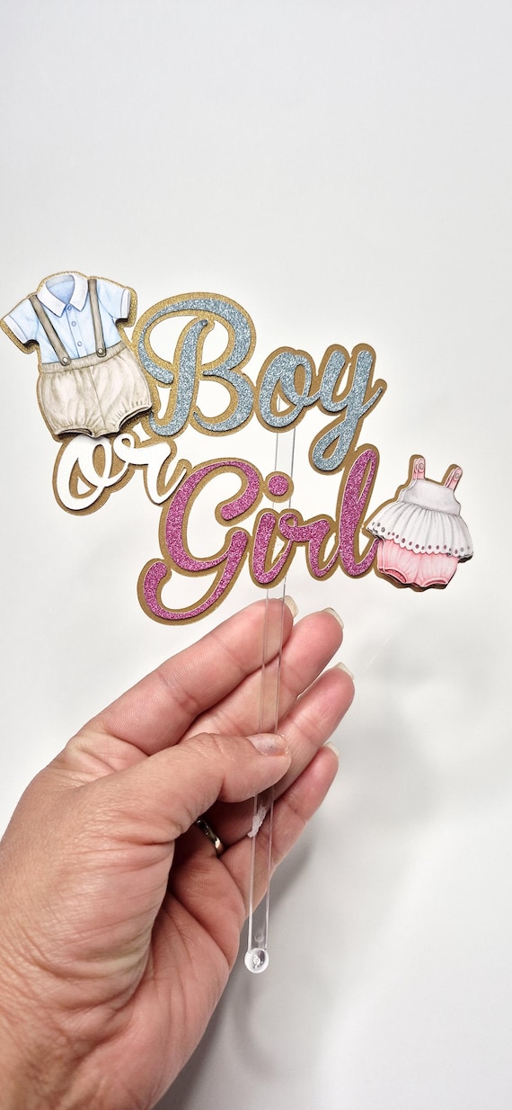 Girl or Boy Cake Topper – Baby Gender Reveal Party Decor, Pink or Blue Birthday Cake Decoration
