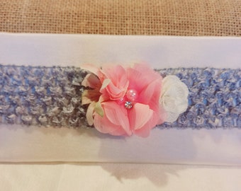Baby or girl or woman headband, little girl flower headband, hair accessory, stretchy floral headband, baby turban, girl headband