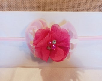 Baby or girl or woman headband, little girl flower headband, hair accessory, stretchy floral headband, baby turban, girl headband