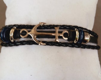 Men's leather bracelet, boys' jewel, metal charms bracelet and ropes, young gift, teenager, dad, male gift