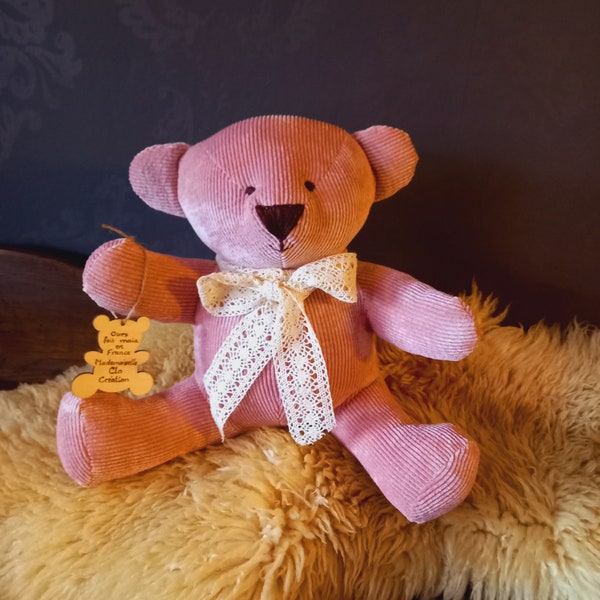 Ours en velours rose poudré, gros nounours tout doux, cadeau baby shower, doudou pour bébé, cadeau bébé, cadeau naissance, cadeau enfant