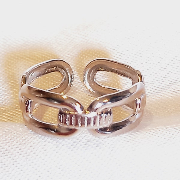 Dames- of herenring in zilverkleurig roestvrij staal, grote maat verstelbare ring, verstelbare, trendy ring, modern kerstcadeau-idee