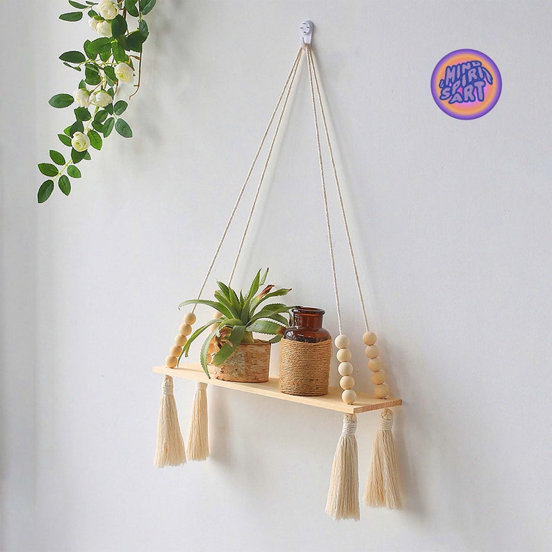 Hanging Shelf Boho Hanging Shelves Hanging Planter Hanging Etsy
