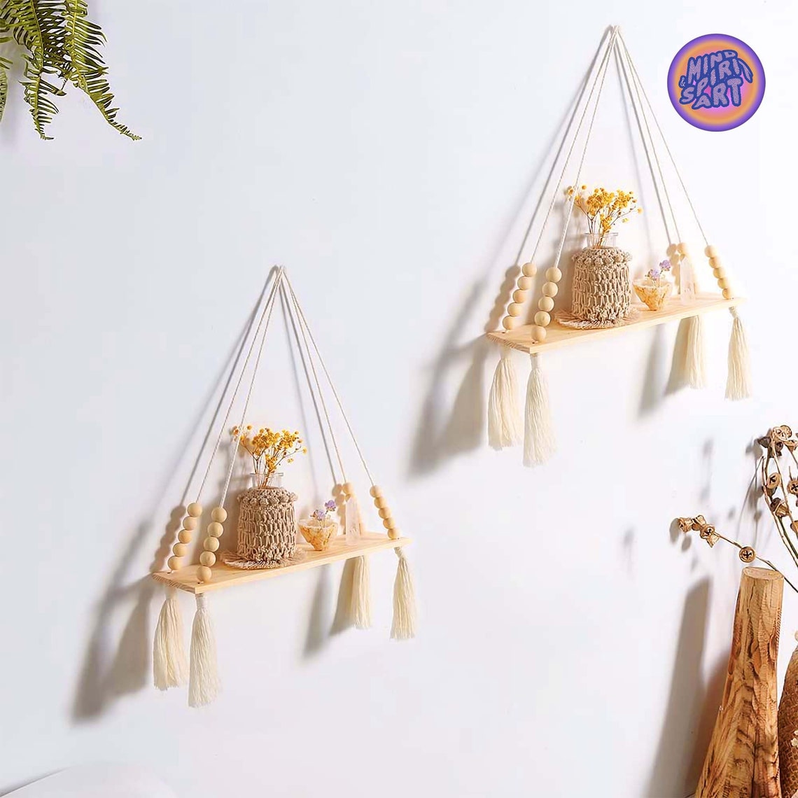 Hanging Shelf Boho Hanging Shelves Hanging Planter Hanging Etsy