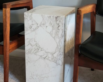 24" Tall Light Gray Arabescato Matte Porcelain Faux Marble Pedestal Plinth Table