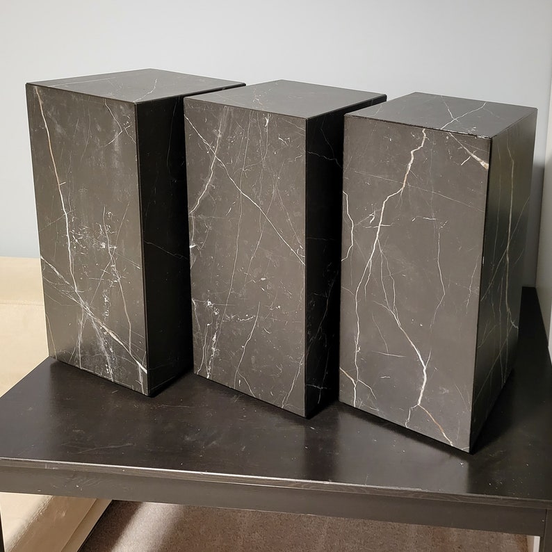 24 Tall Nero Marquina Porcelain Faux Marble Pedestal Plinth Side Table image 2