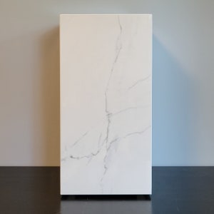 24 Tall Carrara Polished Porcelain Faux Marble Pedestal Plinth End Table image 5