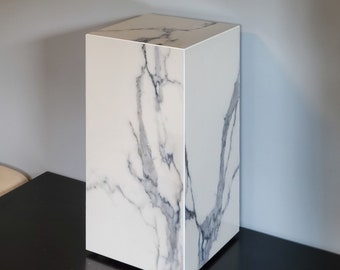 24" Tall Carrara Azul Polished Porcelain Faux Marble Pedestal Plinth End Table