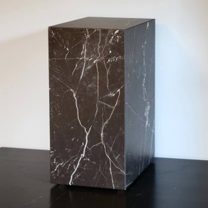 24" Tall Nero Marquina Porcelain Faux Marble Pedestal Plinth Side Table