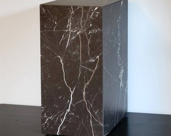 24" Tall Nero Marquina Porcelain Faux Marble Pedestal Plinth Side Table