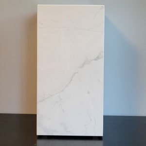 24 Tall Carrara Polished Porcelain Faux Marble Pedestal Plinth End Table image 6