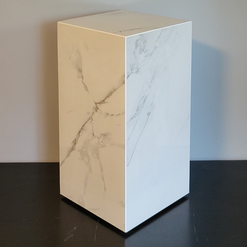 24 Tall Carrara Polished Porcelain Faux Marble Pedestal Plinth End Table image 2