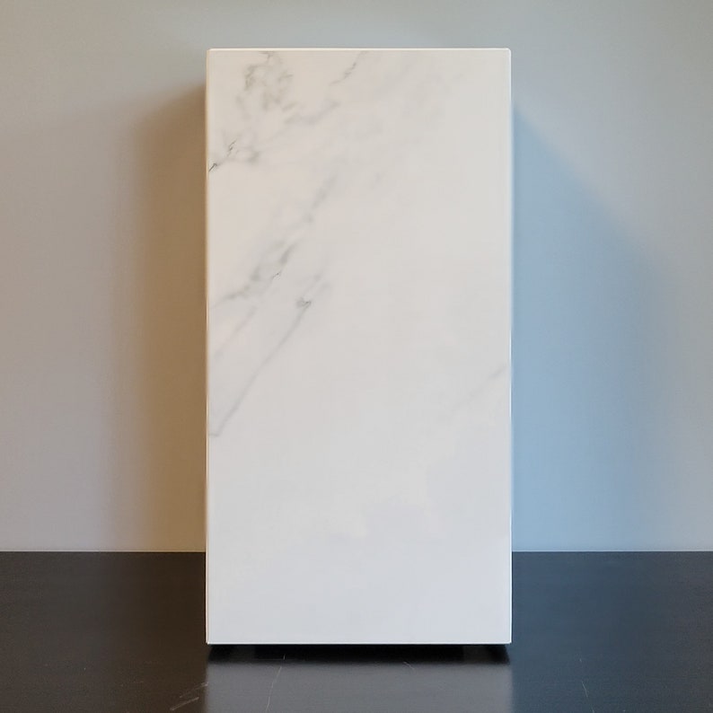 24 Tall Carrara Polished Porcelain Faux Marble Pedestal Plinth End Table image 4