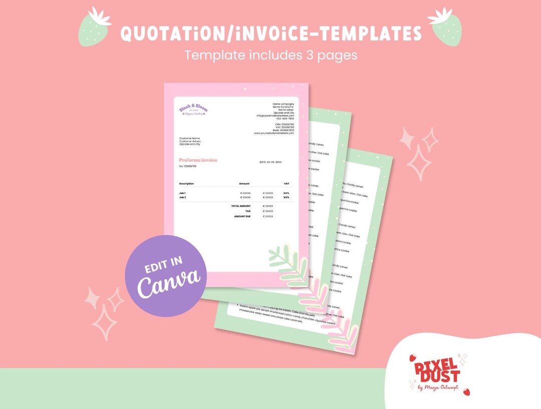 Blush Bloom Invoice Template: Editable Canva Quotes for Coaches ...