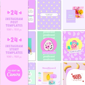 Funky fruitige DIY kleurrijke Instagram-sjablonen Canva | Instant Canva-sjabloon Instagram-pakket voor kleurrijke ondernemers
