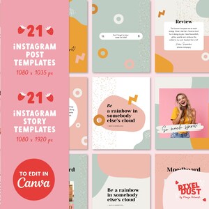 Social Media Templates | Colorful Instagram Templates Canva | Pastel Instagram Post and story Templates Canva | Colorful Instagram Feed