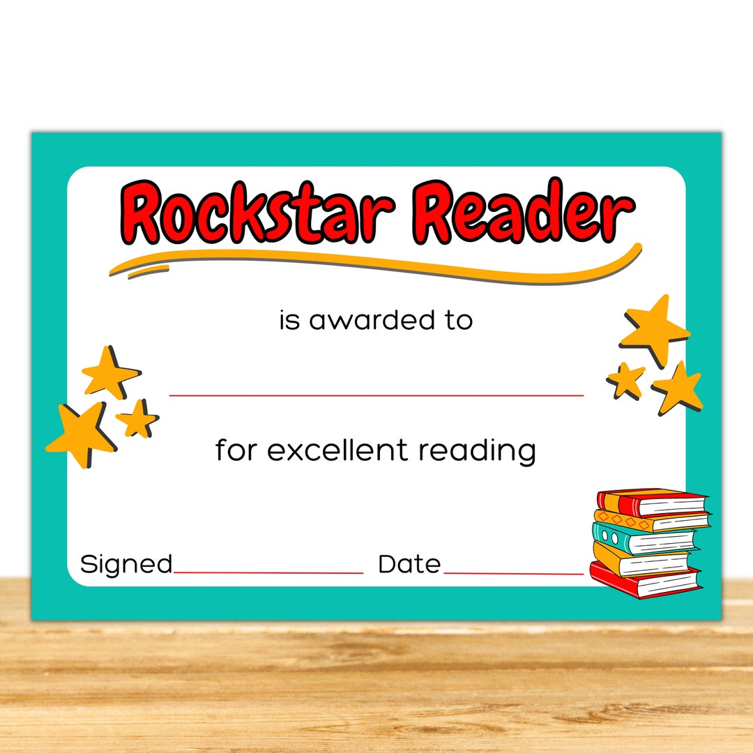 Rockstar Reader Certificate Printable, Reading Award, Award Certificate ...