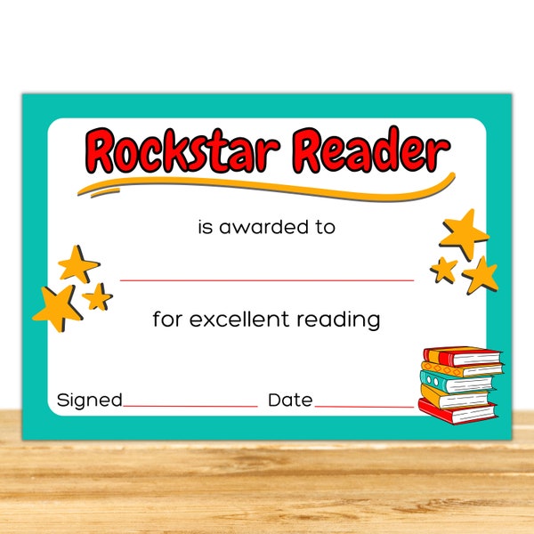 Rockstar Reader Certificate Printable, Reading Award, Award Certificate, School Certificate, Classroom Award, Student Award