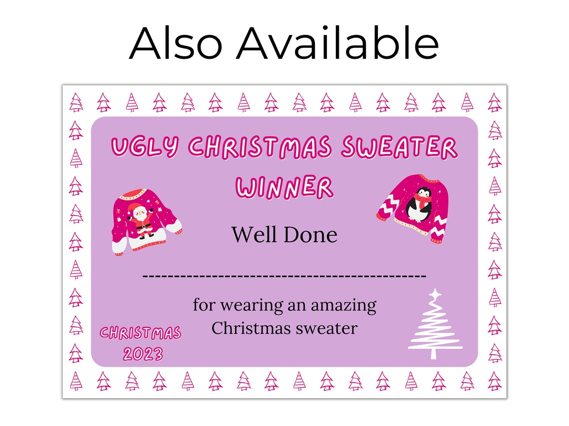 Ugly Christmas Sweater Certificate Printable, Ugly Christmas Sweater ...
