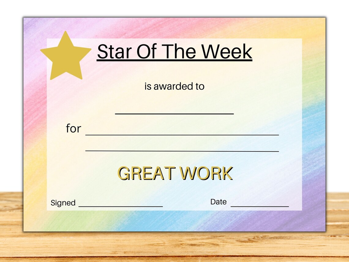 Star Of The Week Certificate Printable Award Certificate Etsy UK