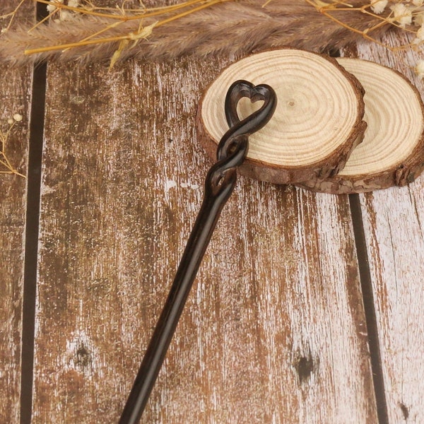 Handmade REVERSIBLE Single Wooden Hair Stick Dark Black with Various Designs/Hair Fork/Black Sandalwood Hair Sticks/ Mother's Day gift