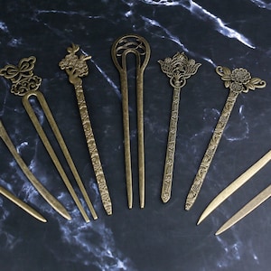 Handmade REVERSIBLE Metal Hair Fork, Vintage Hairpin, Metal Hair Stick, French Hair Pin, Bronze Hair Stick, Bun Holder, U Shape Hair Stick