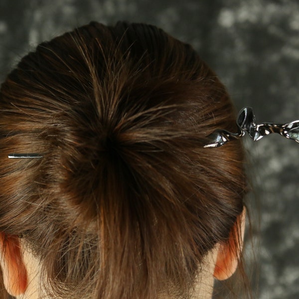 Handmade REVERSIBLE Modern Minimal Hair Stick for Daily Use Metal Hair Sticks Hair Accessories for Long Hair Black Bun Holder Gift for her