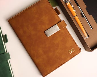 Custom Leather Journal Set,Personalized Initial Notebook,Leather Notebook, Birthday Gifts.