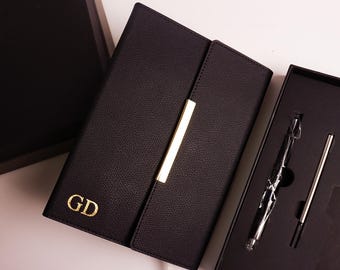 Personalized Leather A5 Notebook: Custom Initials Gift