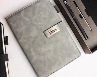 Custom Vegan Leather Notebook and Pen Set: Personalized Vintage Journal