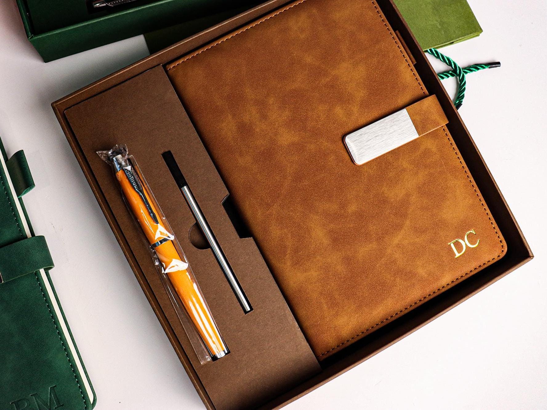 Personalized Leather Notebook With Name,Custom Leather Journal Set,End Of Year Thank You Gift，Custom Graduation Gifts, New Job Present
