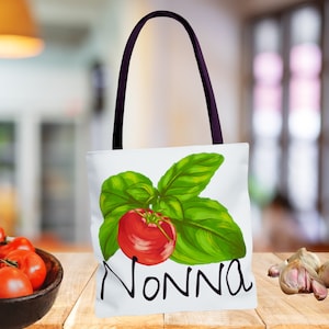 Nonna tote grocery bag, tomato and basil, A taste of Italy, Mother&#39;s Day