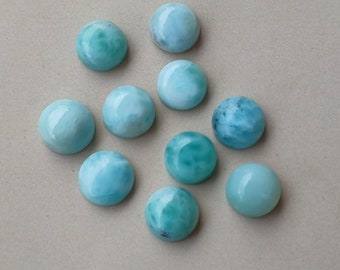 Cabochon rond en forme de larimar bleu naturel à dos plat, fabrication de pierres précieuses calibrées de qualité AAA pour bijoux, boucles d'oreilles, pendentifs, bagues
