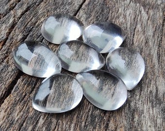 AAA+ Quality Natural Crystal Quartz Pear Shape Cabochon Flat Back Calibrated Sizes Teardrop Shape Wholesale Gemstones, All Sizes Available