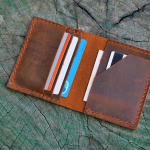 Cartera de cuero personalizada hecha a mano, tarjetero minimalista personalizado de cuero hecho a mano, billetera plegable personalizada, billetera de cuero con bolsillo frontal